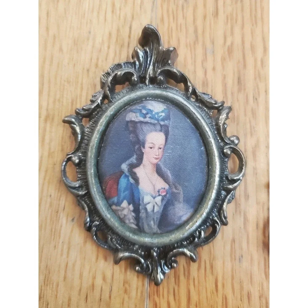 Set of Antique Mini Victorian Ornate Italian Silk Cameo Art Picture Brass Frames